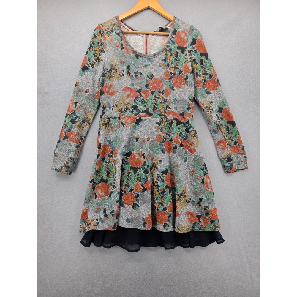 Anthropologie Saturday Sunday Floral Knit Dress Long Sleeve Layered Chiffon L